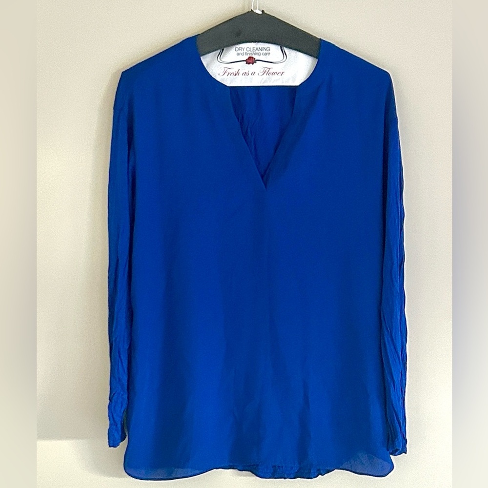 INC Women's Long-Sleeve V-Neck Blouse - Royal Blue.  Lightweight and comfortable
